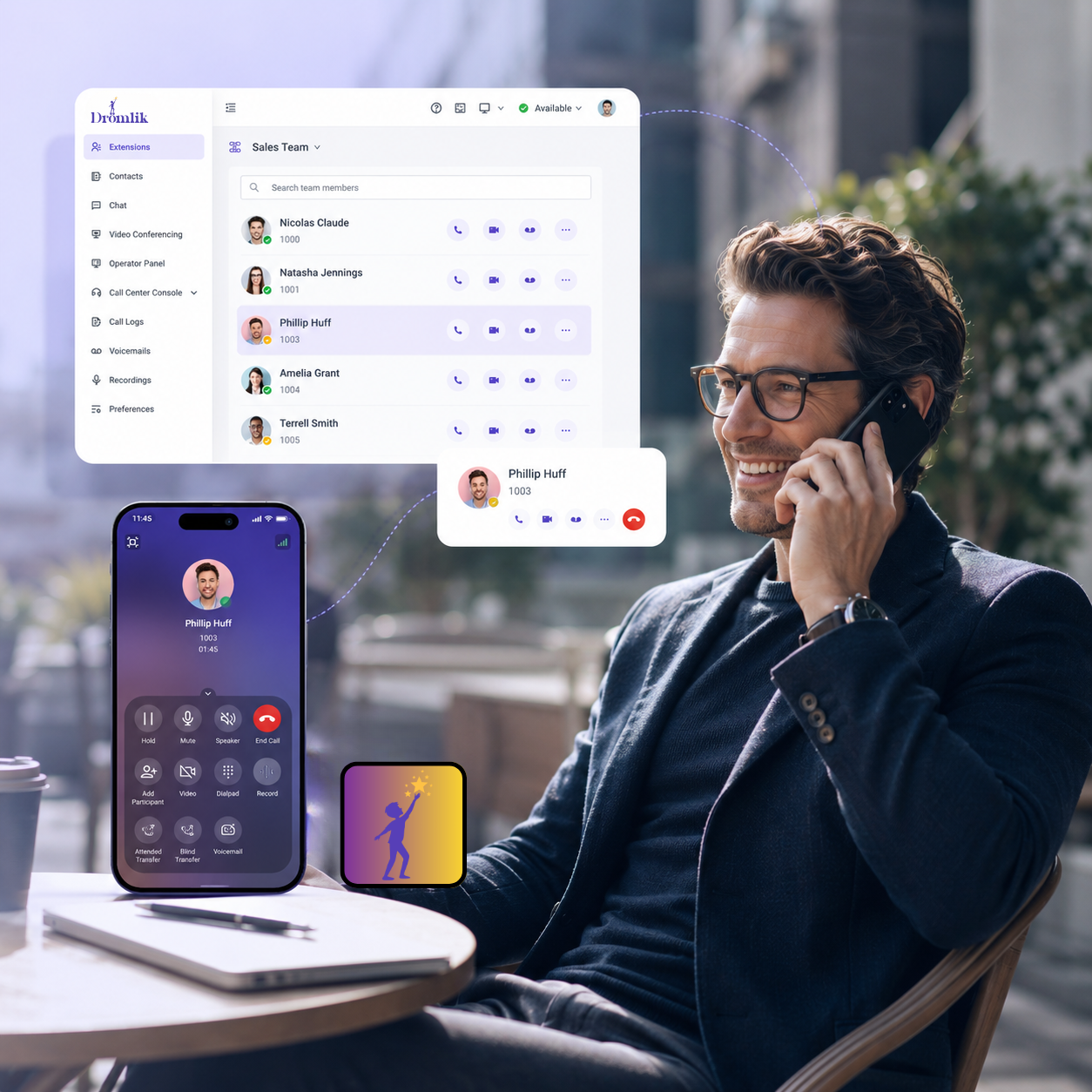 Business phone system dashboard and mobile calling app for a Middle East business