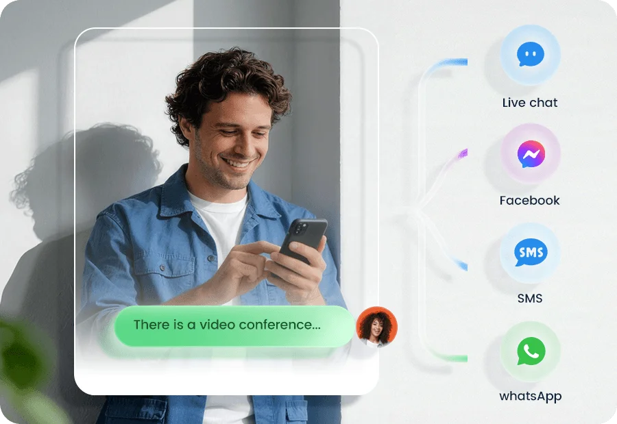 Unified inbox connecting live chat, Facebook, SMS and WhatsApp